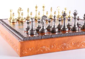 11" Florentine Chess Set on Leatherette Cabinet Board