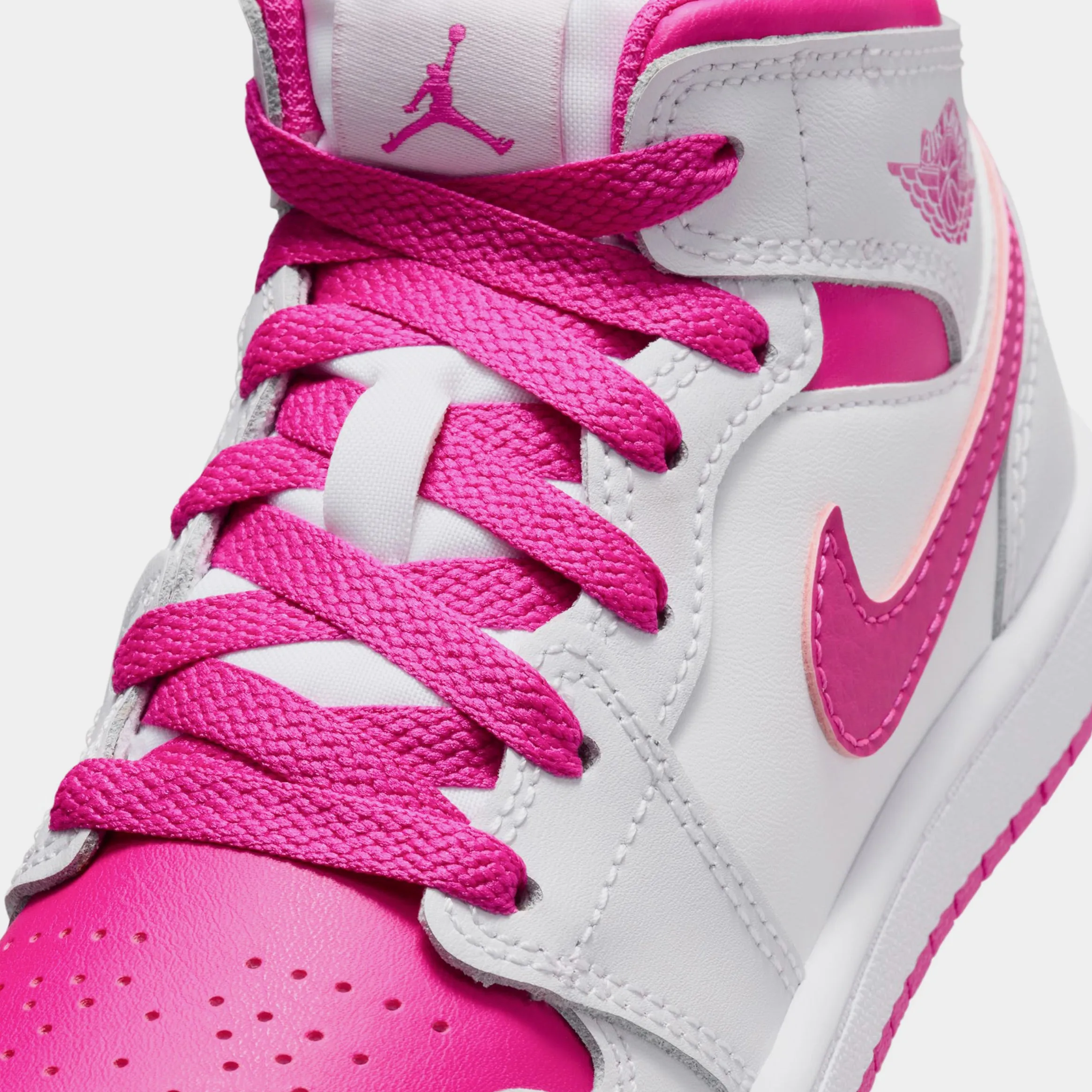 Air Jordan 1 Mid Fire Pink Preschool Lifestyle Shoes (Iris Whisper/White/Fire Pink)