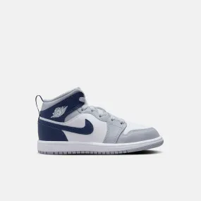 Air Jordan Kids' 1 Mid Wolf Grey Midnight Navy (PS)