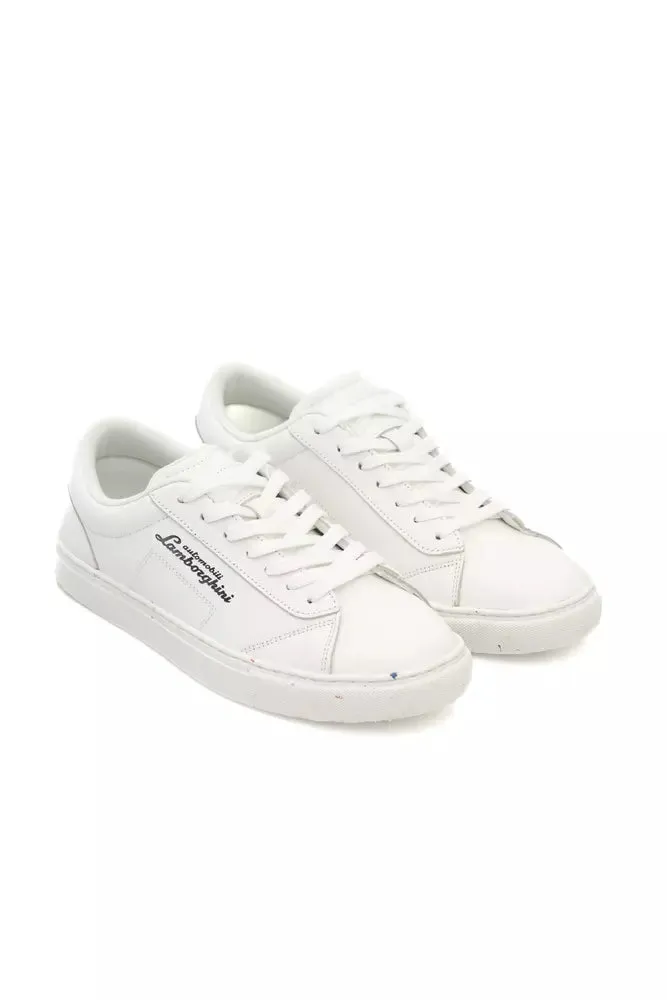 Automobili Lamborghini Sleek White Leather Lace-up Sneakers