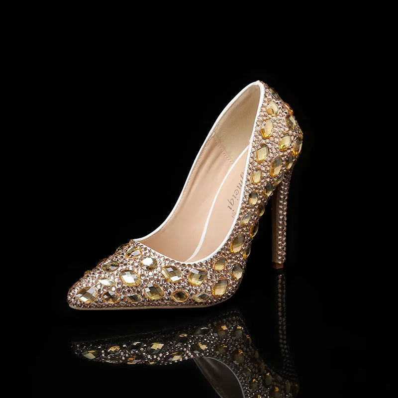 Autumn Crystal-Embellished Pointed Toe Shallow Mouth Fine Heel Fashion Shoes