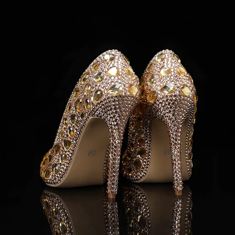 Autumn Crystal-Embellished Pointed Toe Shallow Mouth Fine Heel Fashion Shoes