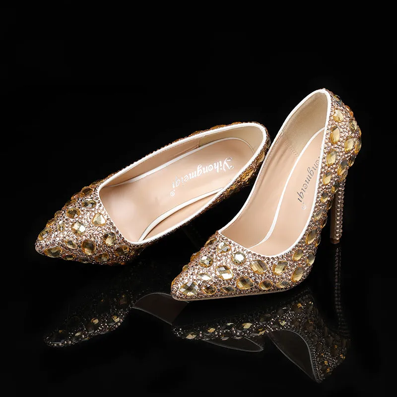 Autumn Crystal-Embellished Pointed Toe Shallow Mouth Fine Heel Fashion Shoes