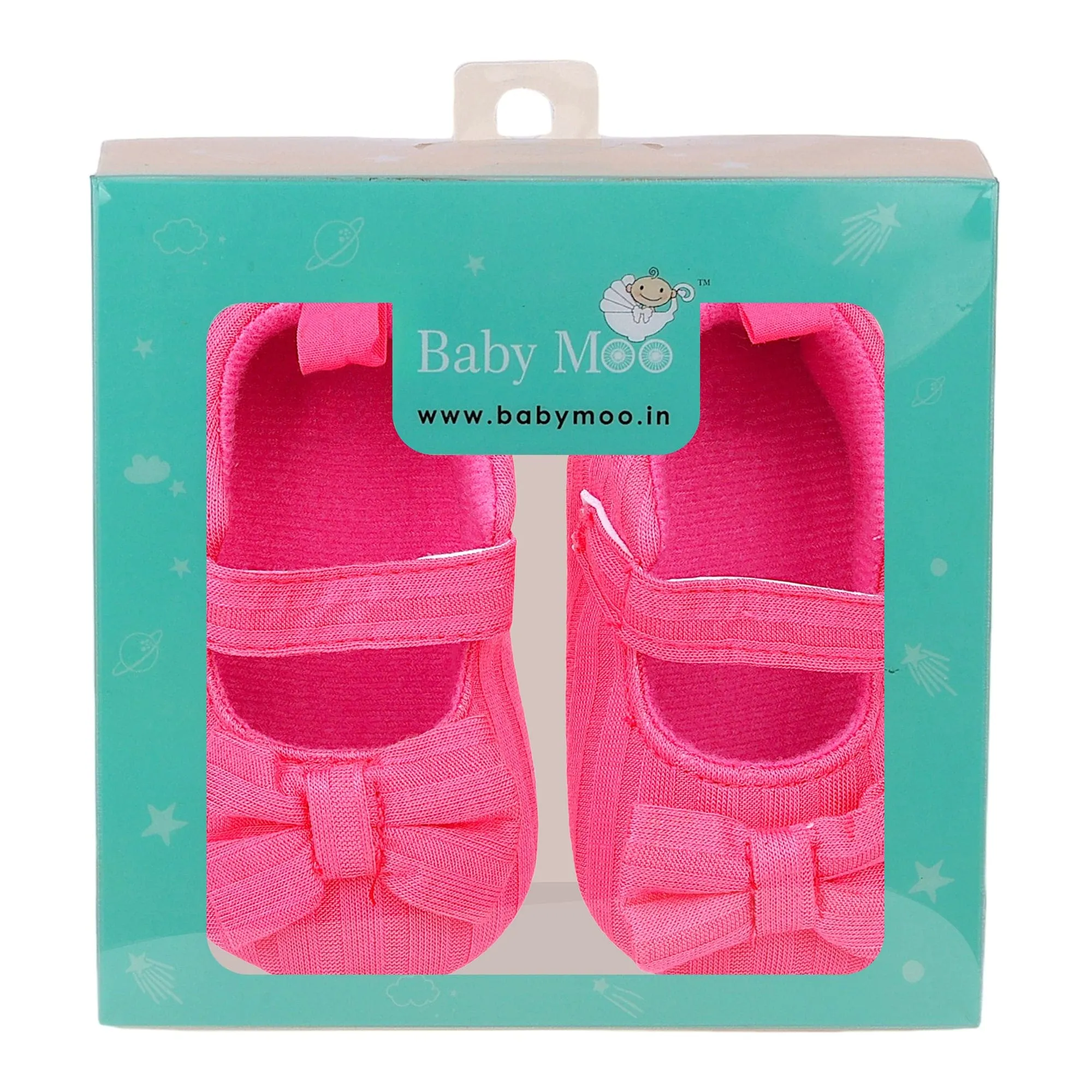 Baby Moo Bow Knot Velcro Strap Anti-Skid Ballerina Booties - Pink