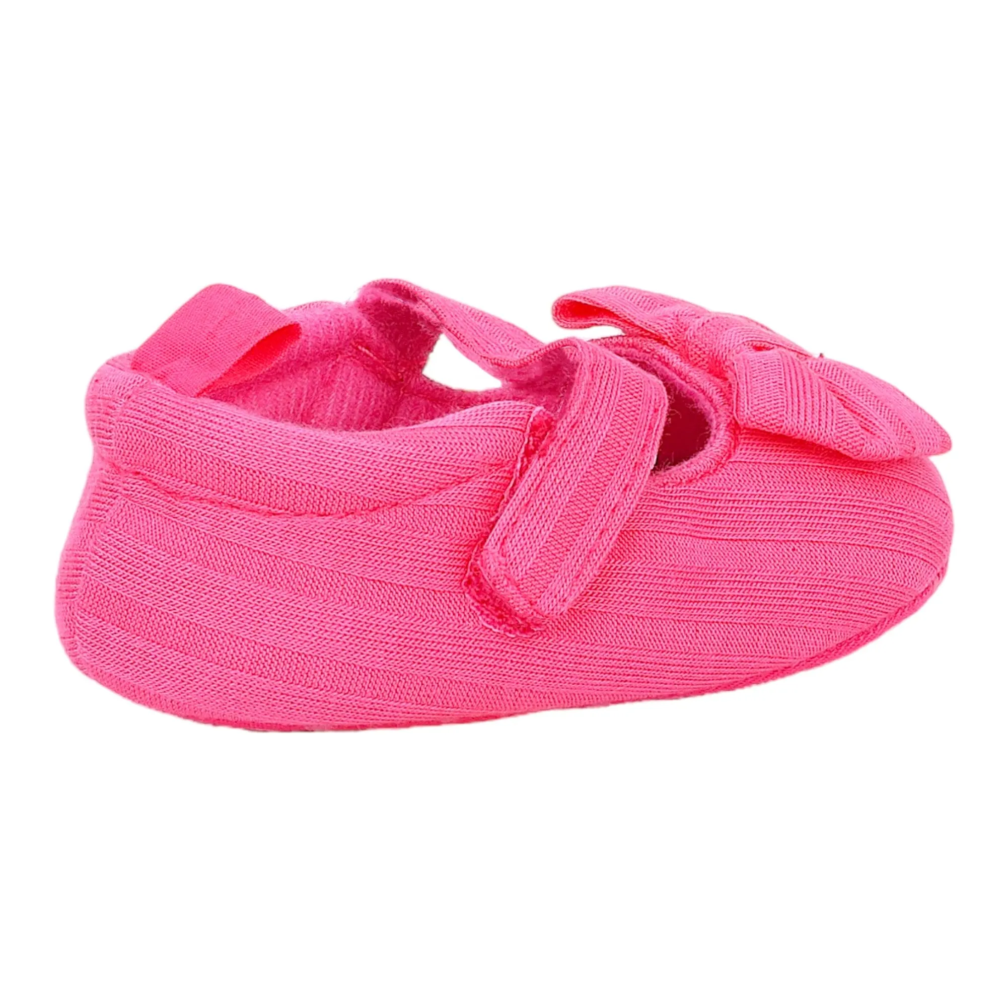 Baby Moo Bow Knot Velcro Strap Anti-Skid Ballerina Booties - Pink