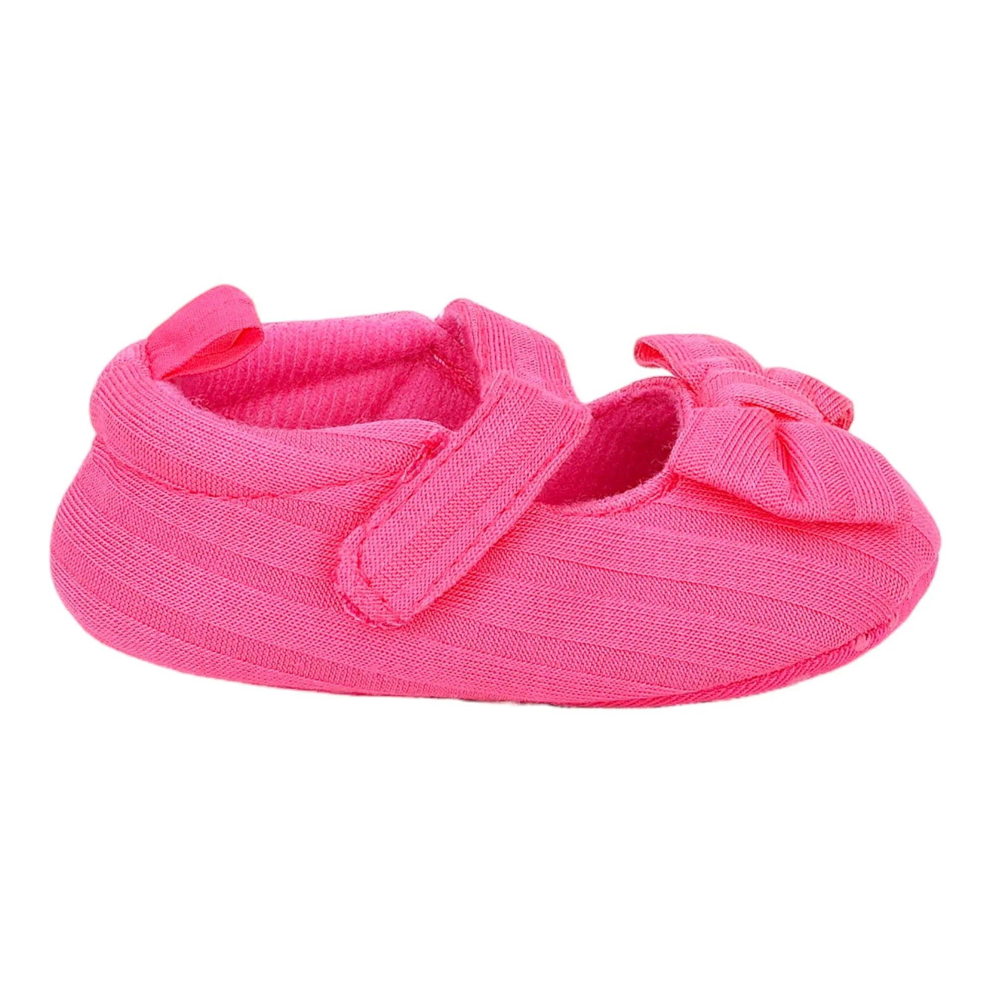 Baby Moo Bow Knot Velcro Strap Anti-Skid Ballerina Booties - Pink