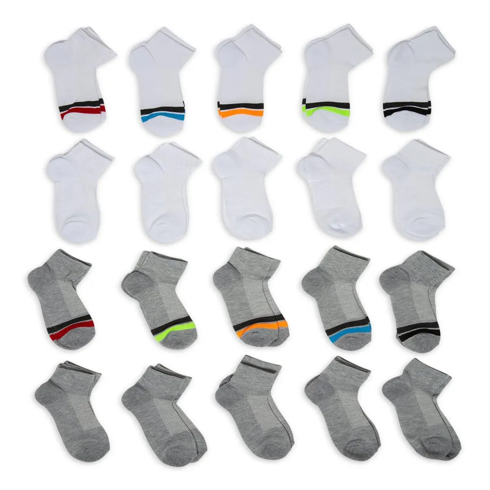 Boys Ankle Sock, 20-Pack, Sizes S (4-8.5) - L (3-9)