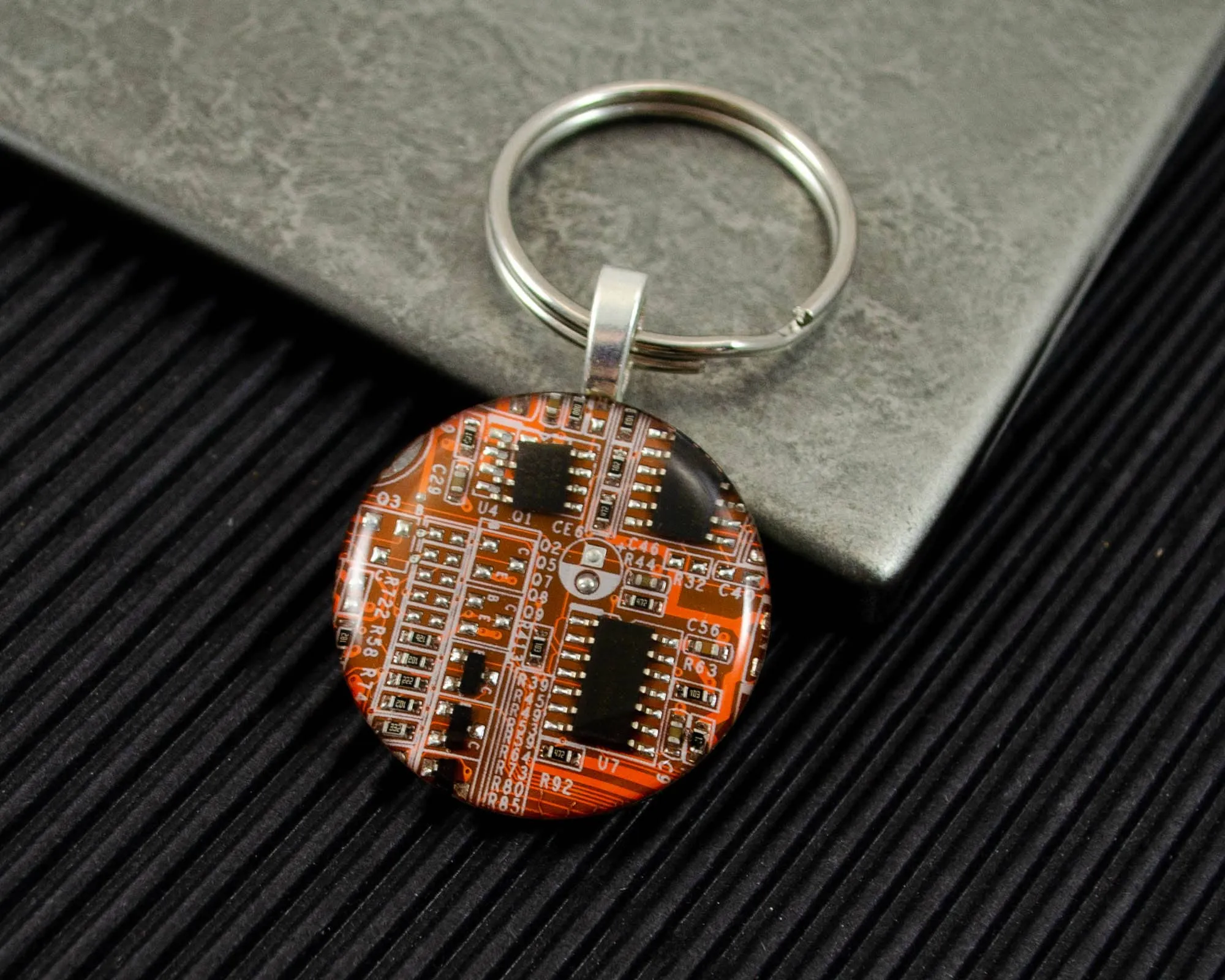 Circuit Board Keychain Orange, Information Technology Gift, Industrial Chic, Electrical Engineer Housewarming Gift