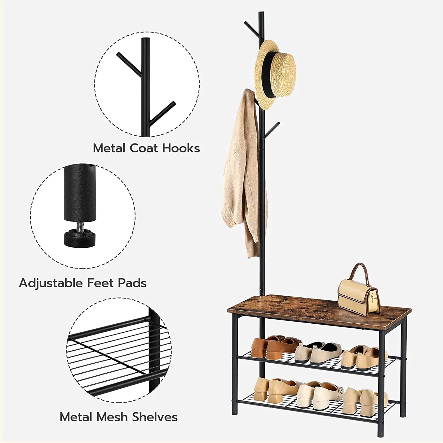 Coat Rack Shoe Bench, Entryway Bench, Shoe Rack and Coat Stand