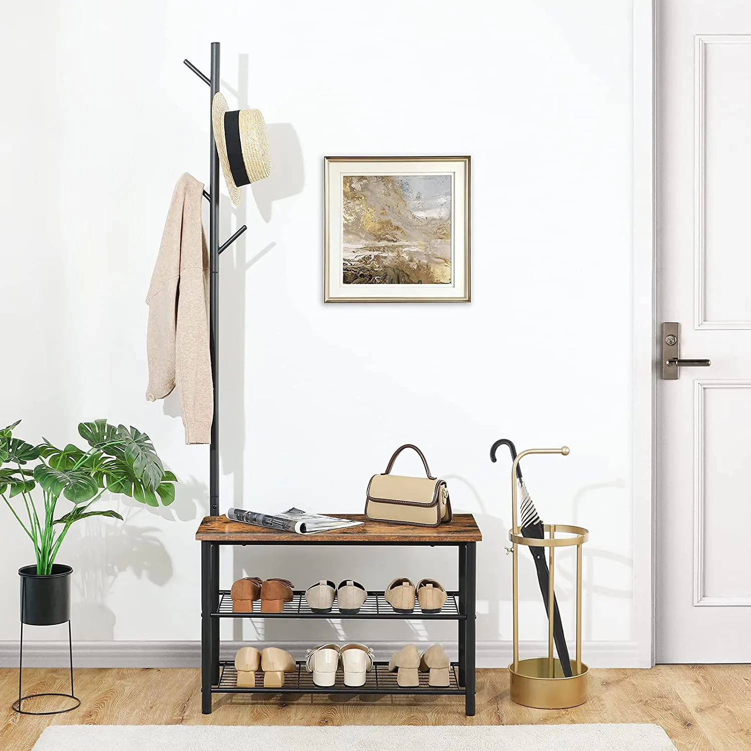 Coat Rack Shoe Bench, Entryway Bench, Shoe Rack and Coat Stand