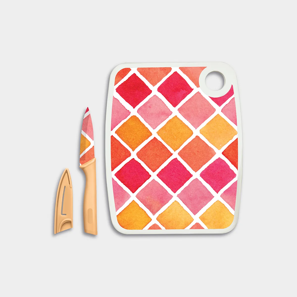 Cutting Board with Coordinating Ceramic Knife (3 Piece Set)