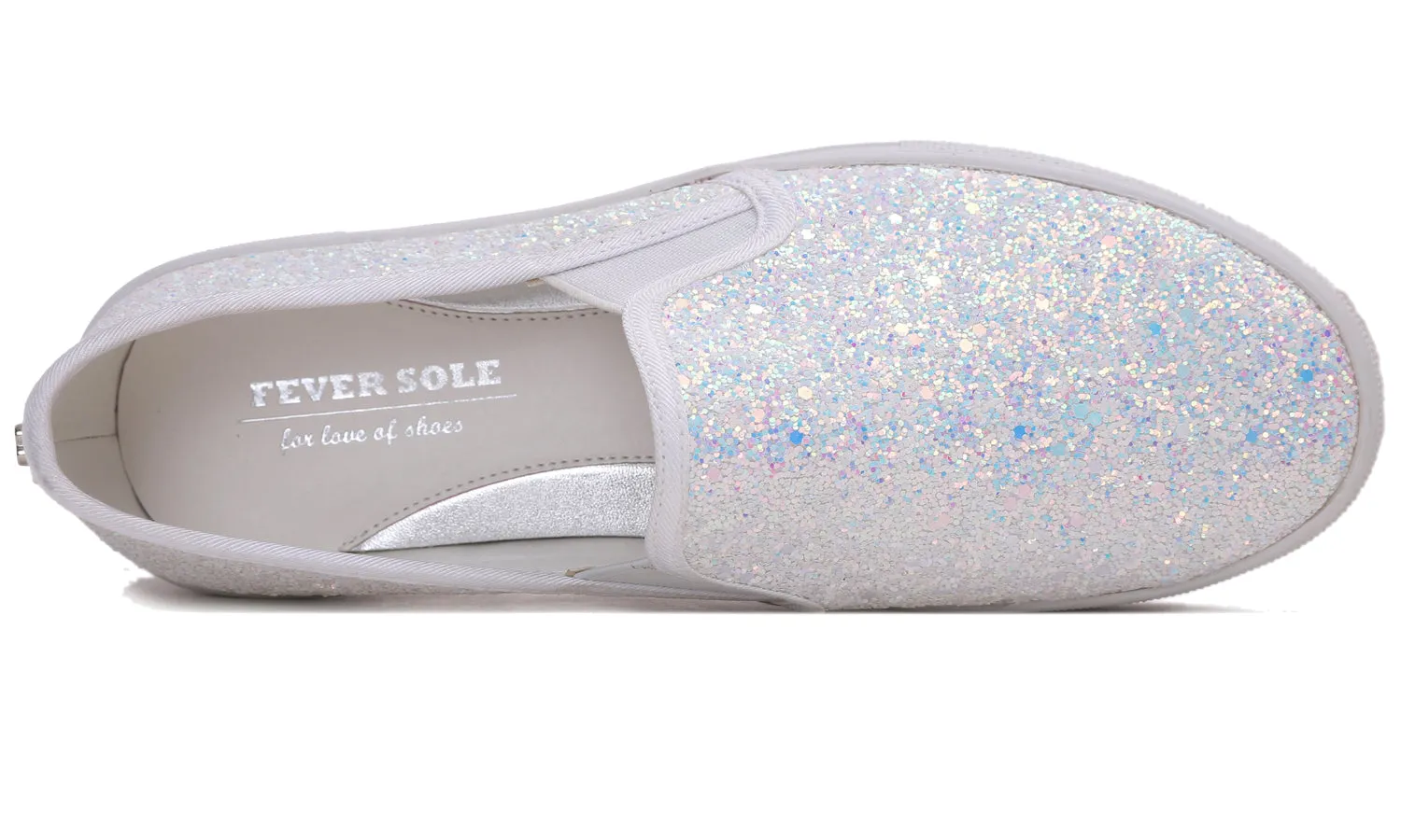 Feversole Women's Glitter Multi White Platform Slip On Sneaker Casual Flat Loafers