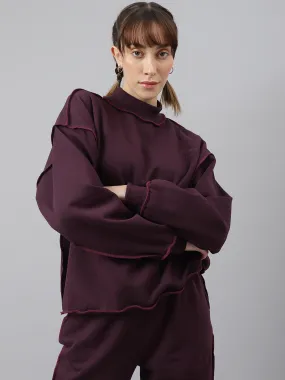 Fitkin Women Purple Crew Neck Oversized Designer Sweatshirt