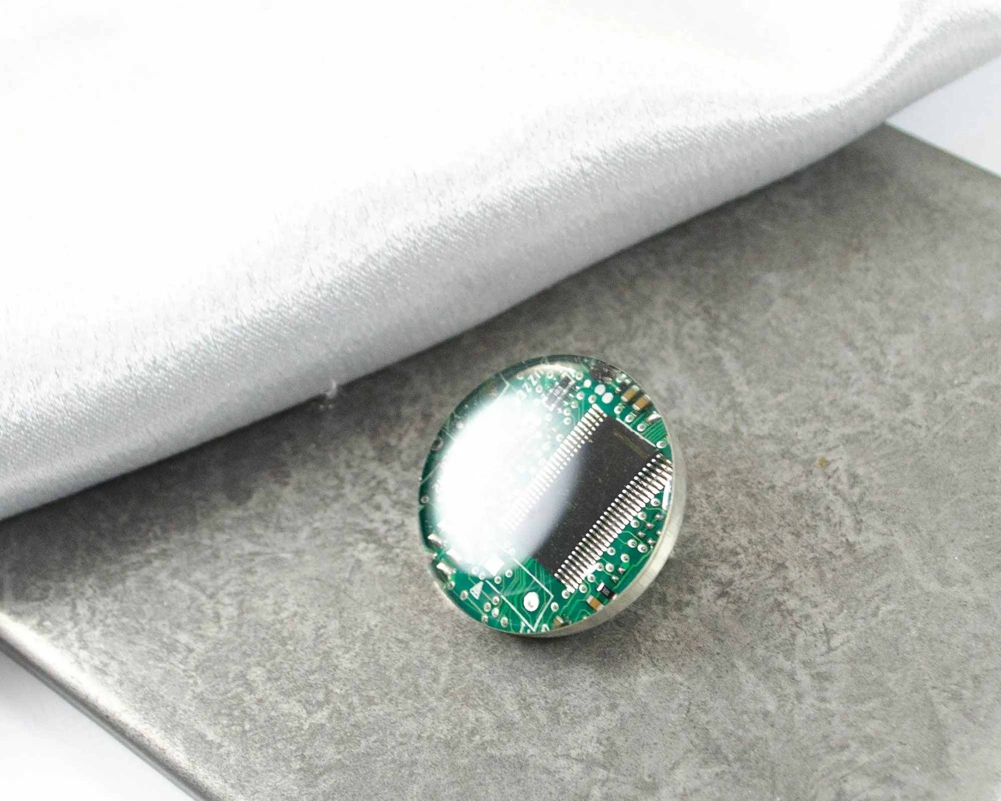 Green Circuit Board Pin, Recycled Computer Gift