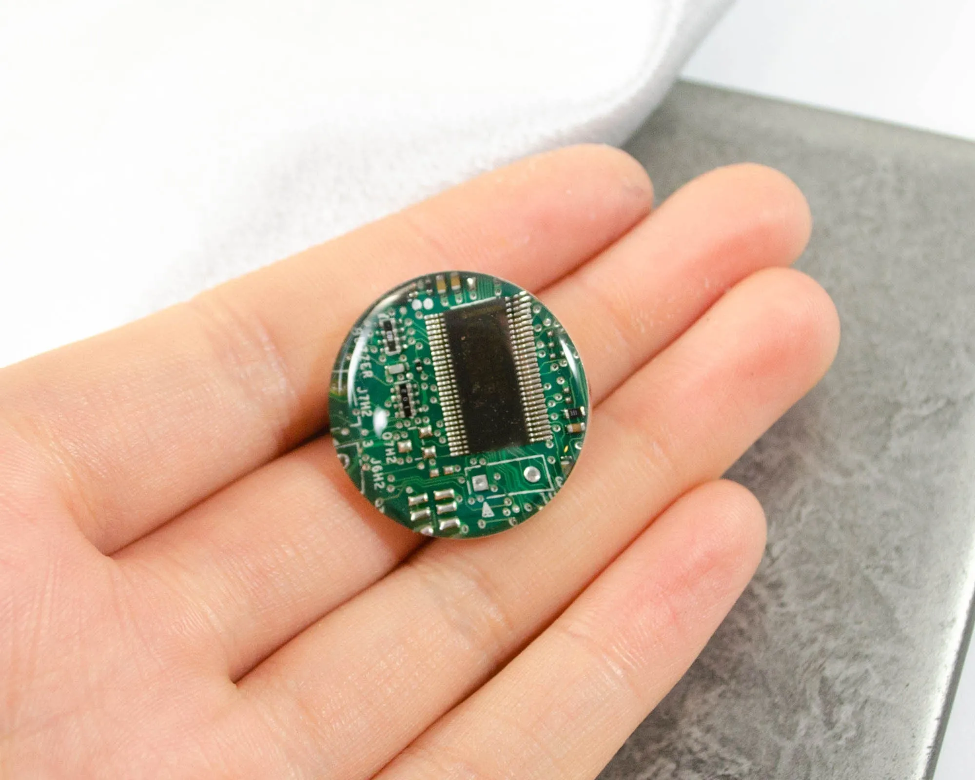 Green Circuit Board Pin, Recycled Computer Gift