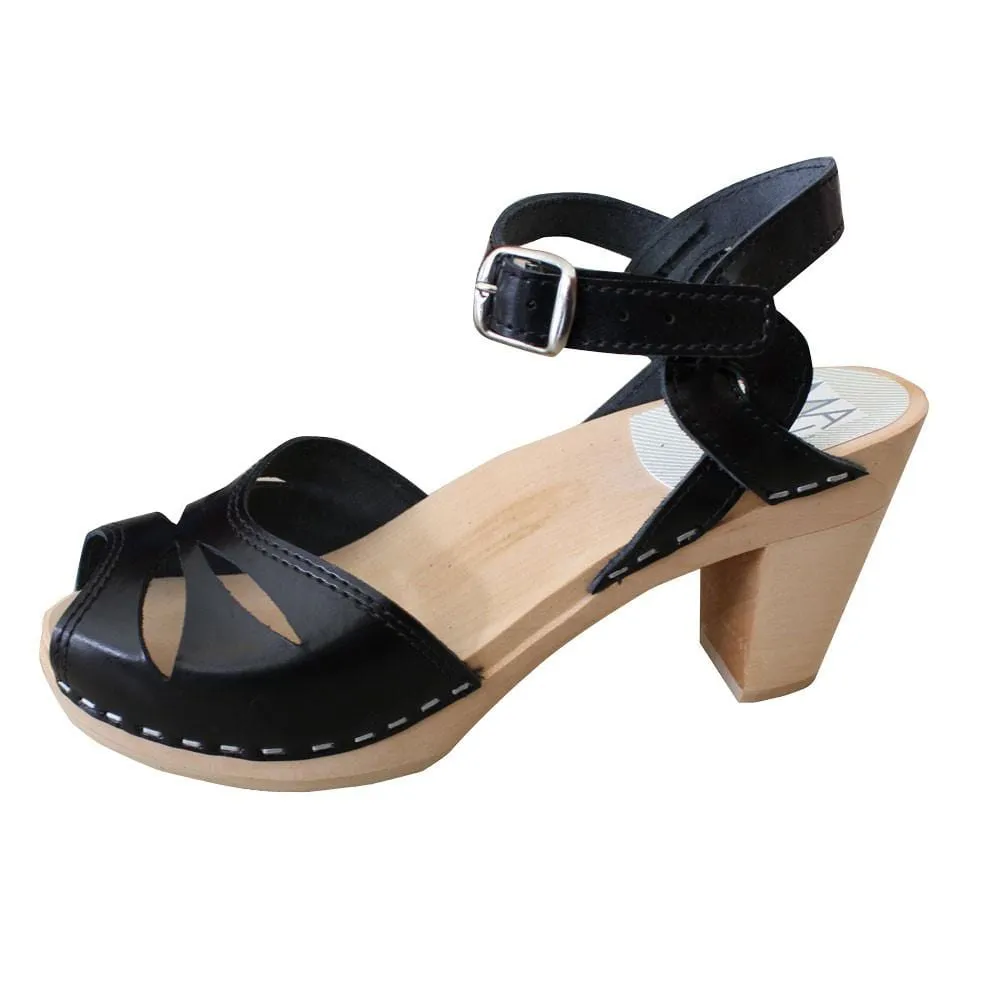 High Heel 'Rio' Clogs - Black