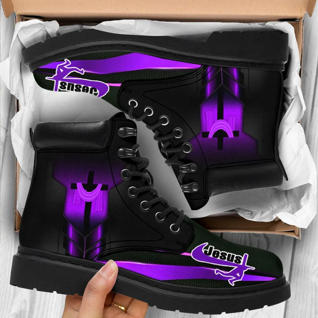 Jesus Purple Leather Boots - Christian Shoes For Men And Women