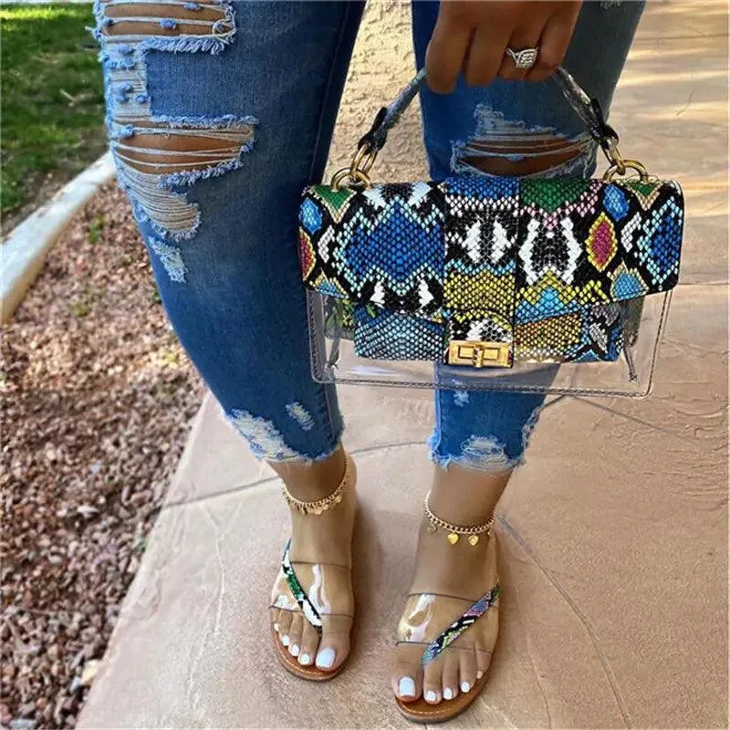 Lady - Jelly Snake Print Shoes and Handbag Set