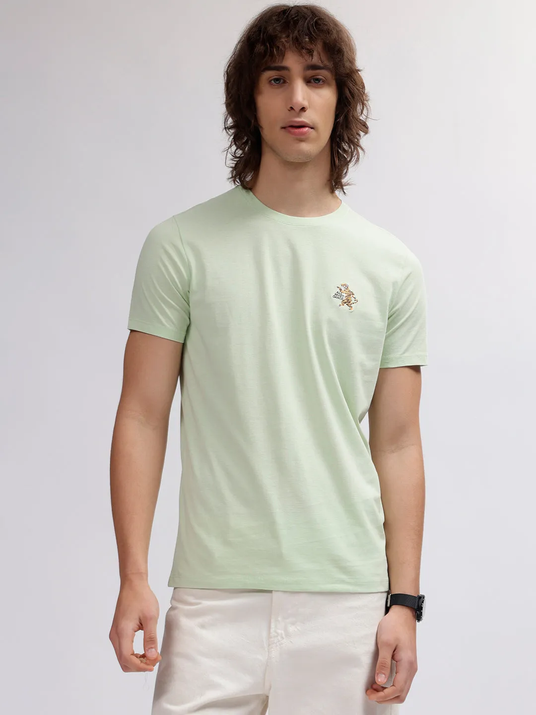 Lindbergh Men Green Solid Round Neck Short Sleeves T-shirt