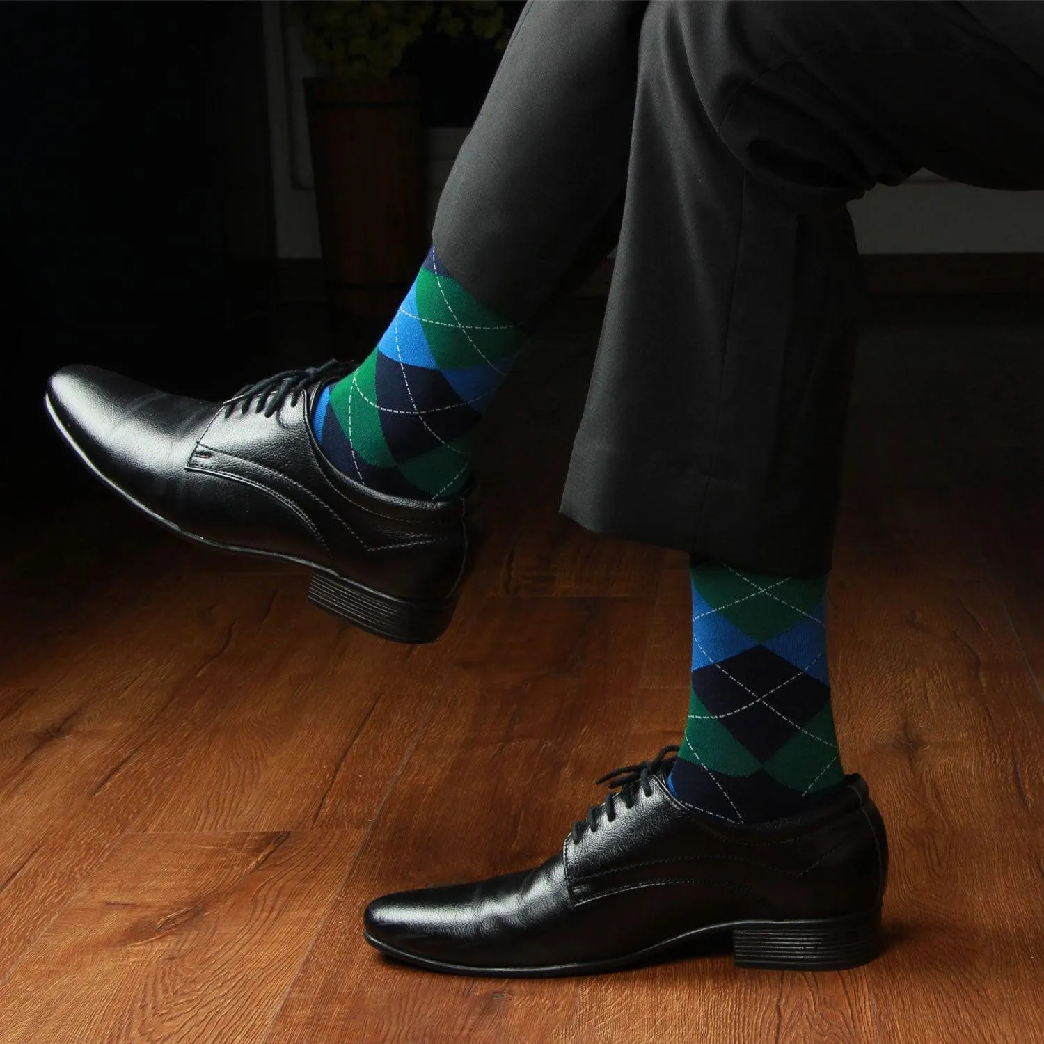 Men's Cotton Argyle Designer Signature Socks - Navy