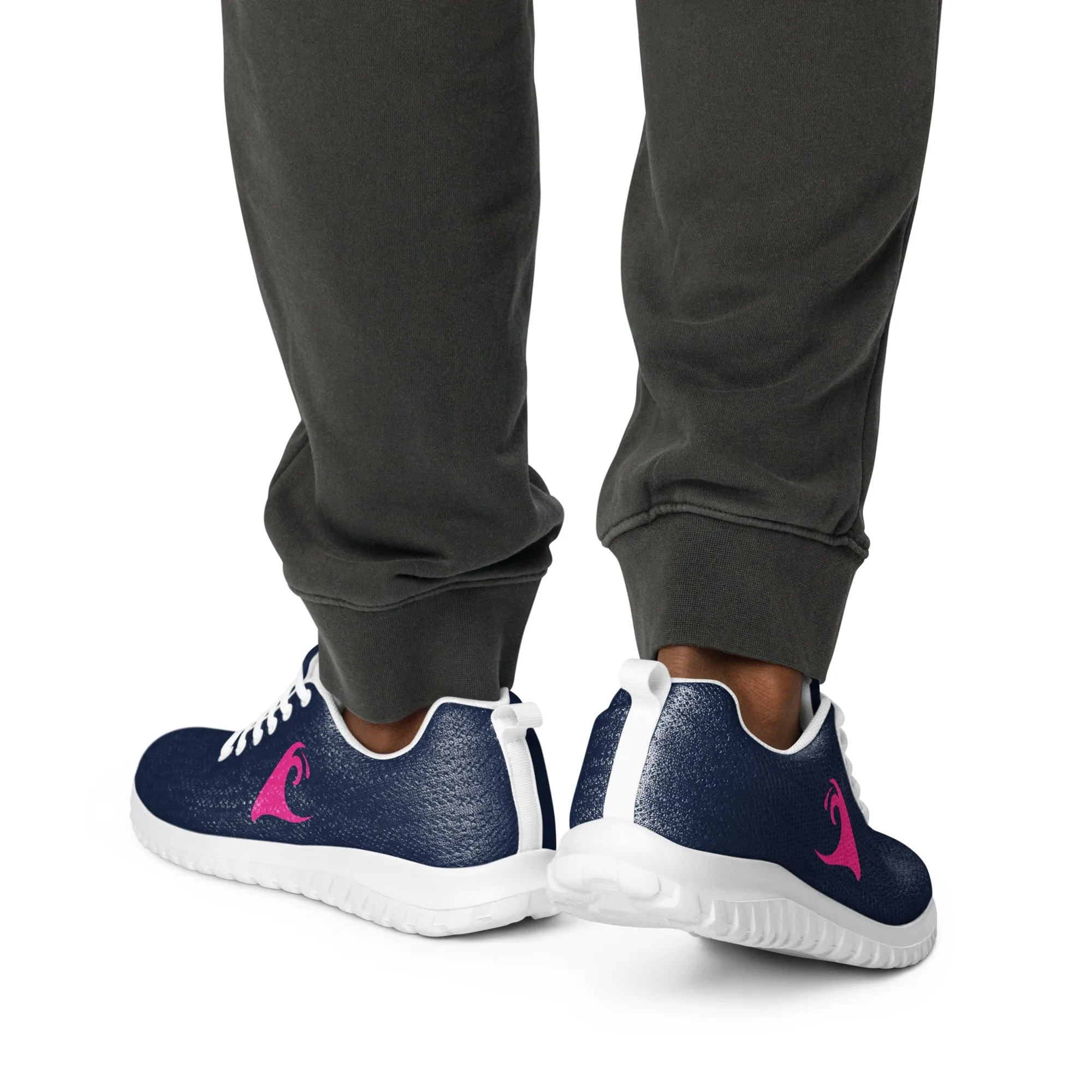 Men’s Navy Blue Athleisure Shoes with Extremely Stoked Hot Pink Epic Wave Logo