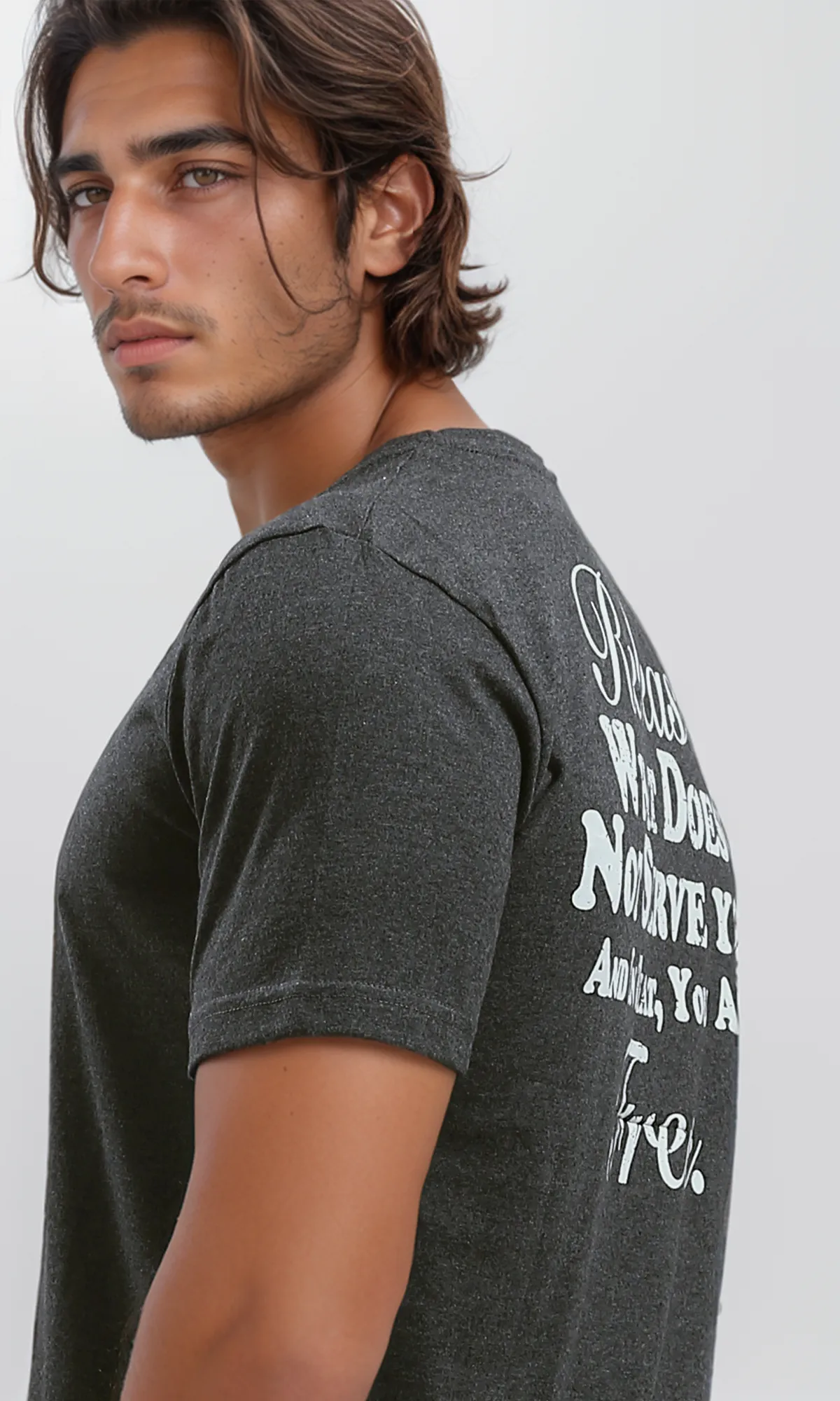 O182413 Printed "Free" Heather Dark Grey Short Sleeves Tee