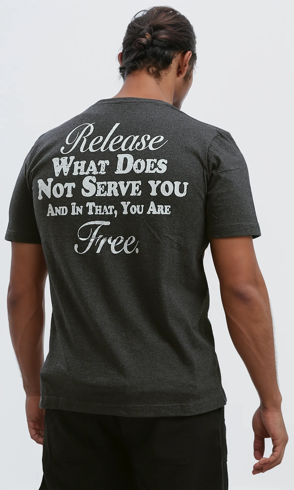 O182413 Printed "Free" Heather Dark Grey Short Sleeves Tee