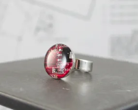 Recycled Circuit Board Adjustable Ring Red, Computer Jewelry, Upcycled Motherboard Ring, Computer Engineer Gift, Software Engineer Jewelry