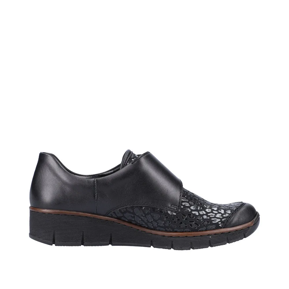 Rieker 537C0-00 Ladies Black Leather & Textile Touch Fastening Shoes