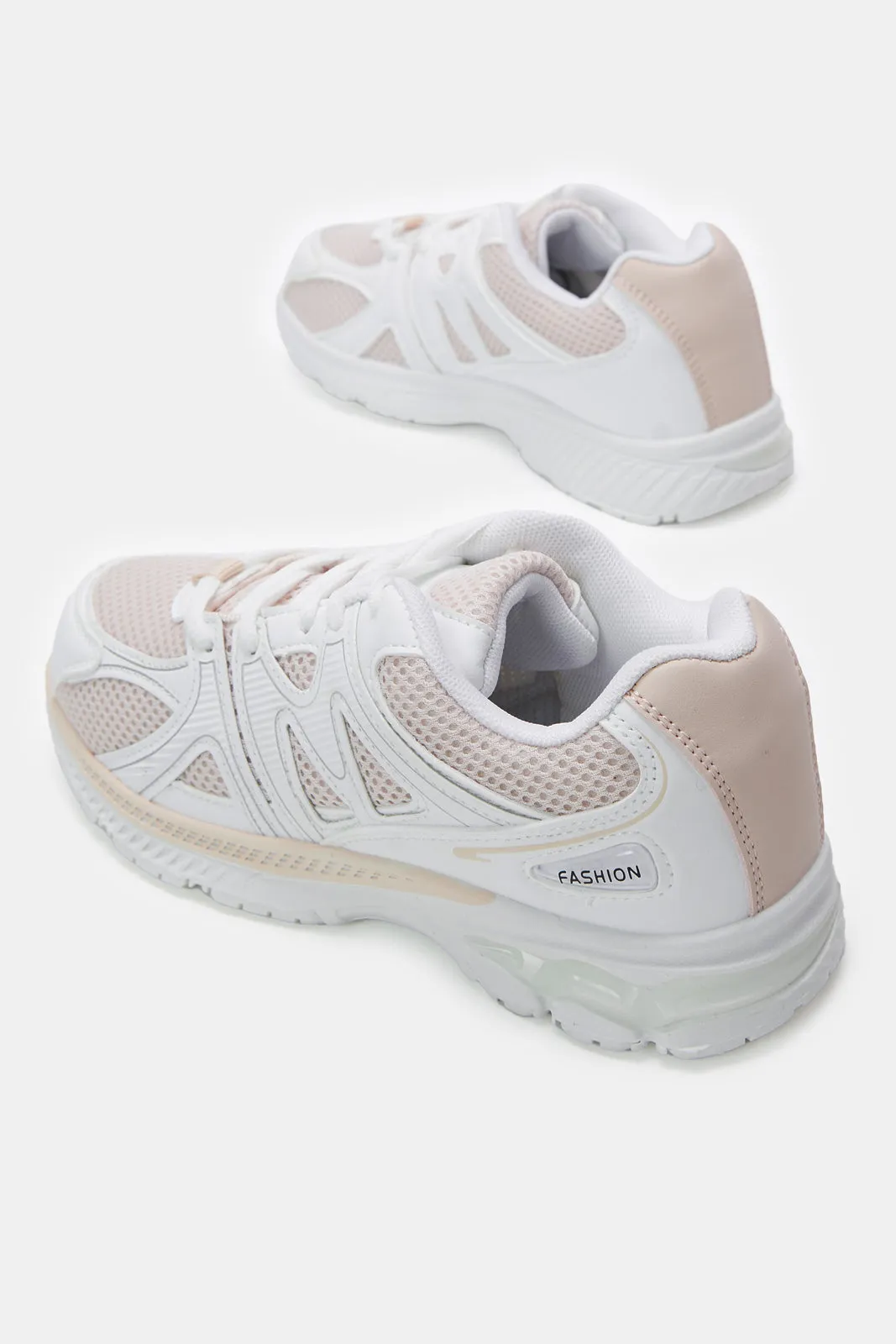 Senior Girls Pink And White Lace-Up Trainer