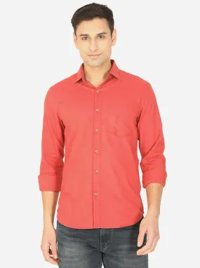 Spice Red Solid Slim Fit Semi Casual Shirt | Greenfibre