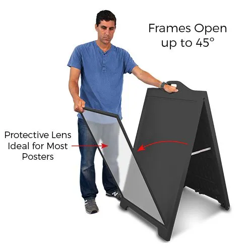 The Boss 24x36 A-Frame Plastic Sign Boards with Protective Lens - BLACK, with Hinged Aluminum Framing