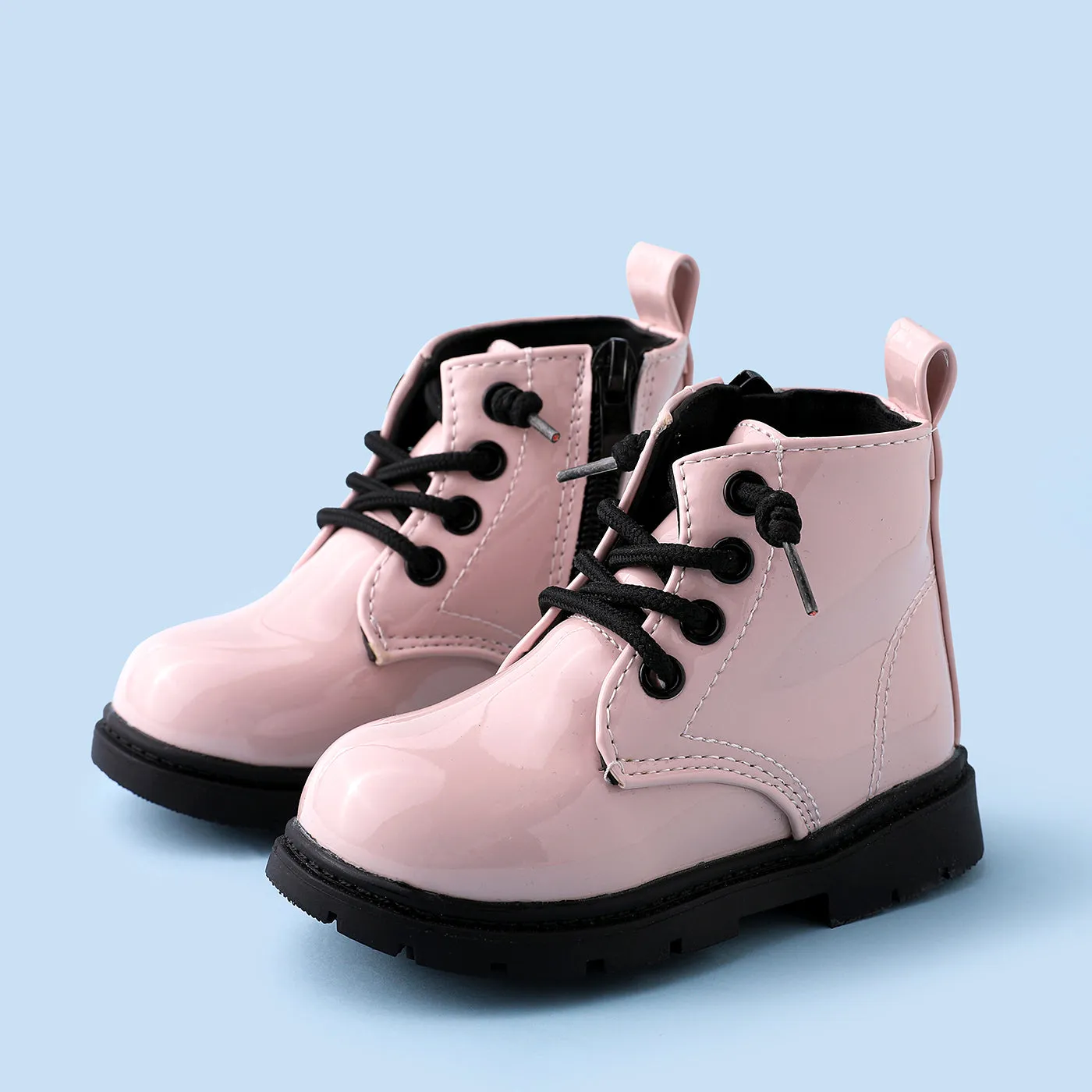 Toddler / Kid Side Zipper Lace Up Front Pink Boots(2 versions shipped randomly)