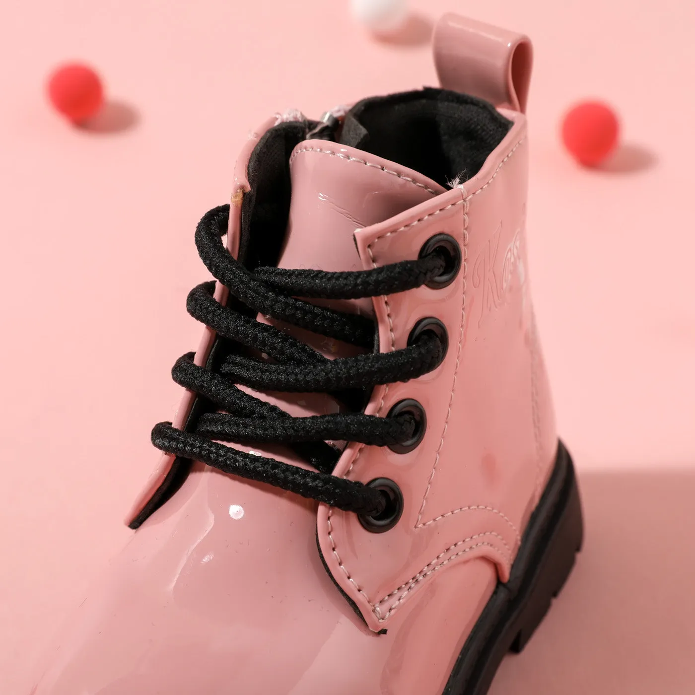 Toddler / Kid Side Zipper Lace Up Front Pink Boots(2 versions shipped randomly)