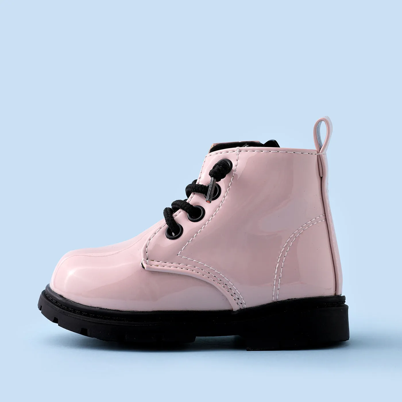 Toddler / Kid Side Zipper Lace Up Front Pink Boots(2 versions shipped randomly)