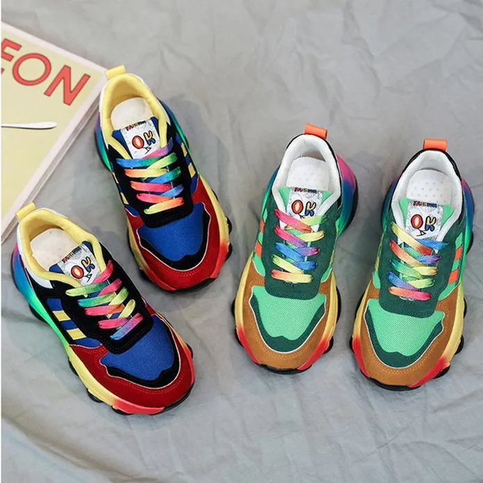 Women fashion colorful lace up slip on platform sneakers