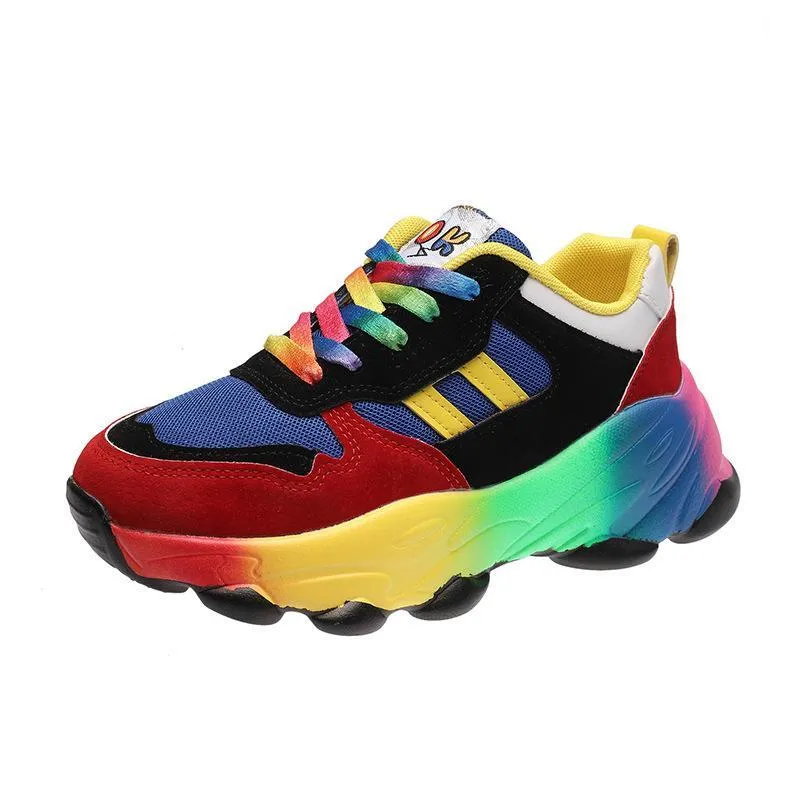 Women fashion colorful lace up slip on platform sneakers